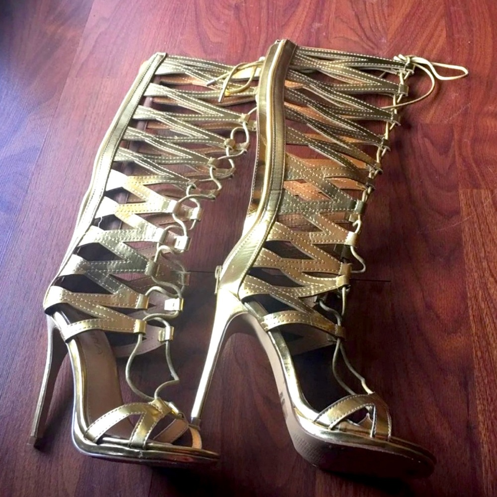 Liliana Gold Lace Up Boot Heels!